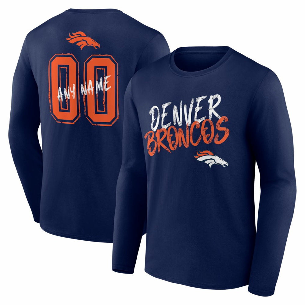 Denver Broncos Hustle Personalized Name & Number Long Sleeve T-Shirt - Navy T-shirts