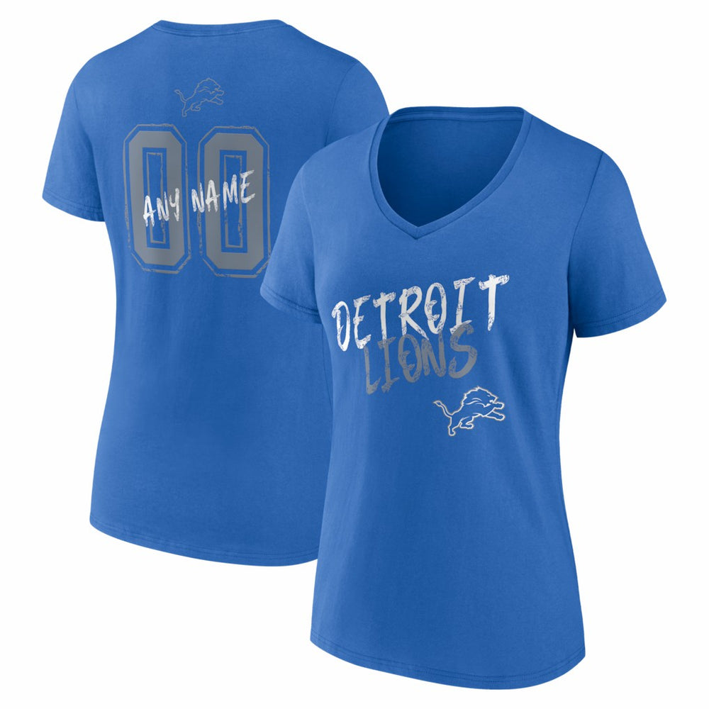 Detroit Lions Women's Hustle Personalized Name & Number V-Neck T-Shirt - Blue T-shirts