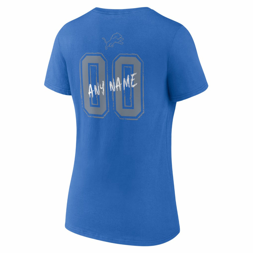 Detroit Lions Women's Hustle Personalized Name & Number V-Neck T-Shirt - Blue T-shirts
