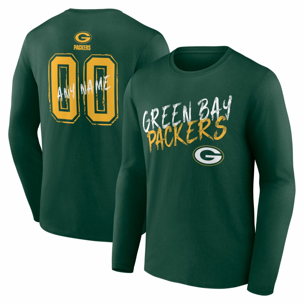 Green Bay Packers Hustle Personalized Name & Number Long Sleeve T-Shirt - Green T-shirts