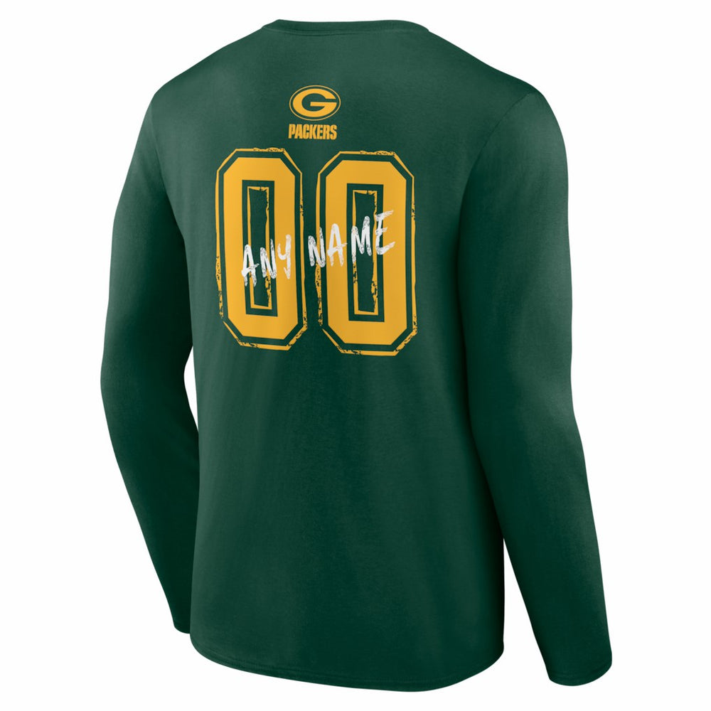 Green Bay Packers Hustle Personalized Name & Number Long Sleeve T-Shirt - Green T-shirts