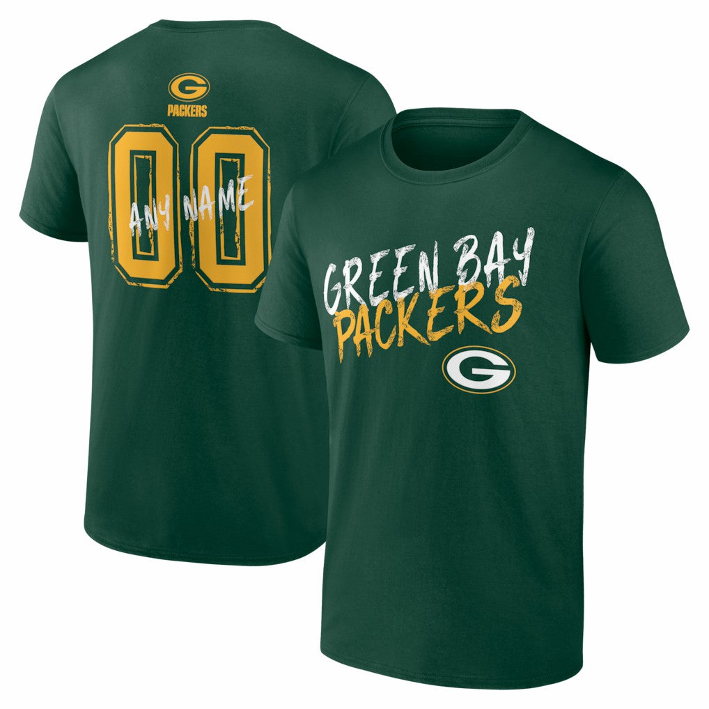 Green Bay Packers Hustle Personalized Name & Number T-Shirt - Green T-shirts