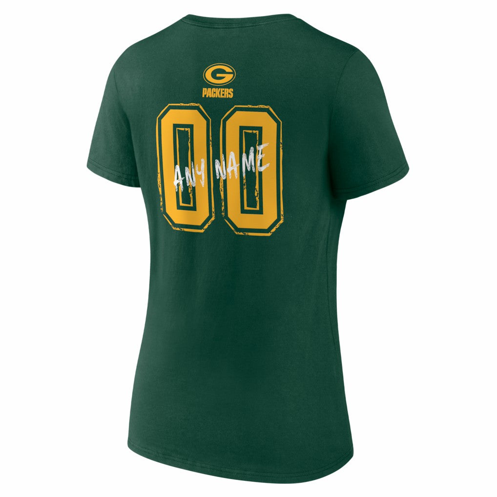 Green Bay Packers Women's Hustle Personalized Name & Number V-Neck T-Shirt - Green T-shirts