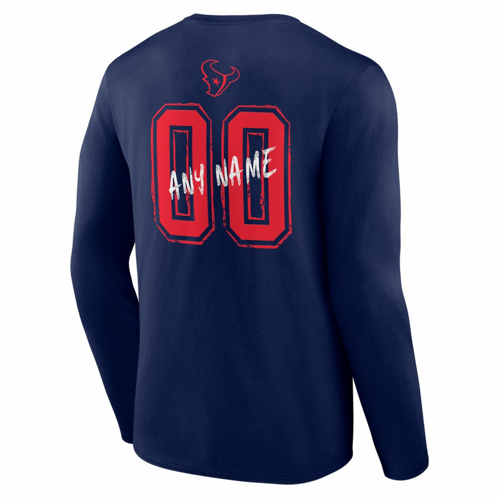 Houston Texans Hustle Personalized Name & Number Long Sleeve T-Shirt - Navy T-shirts
