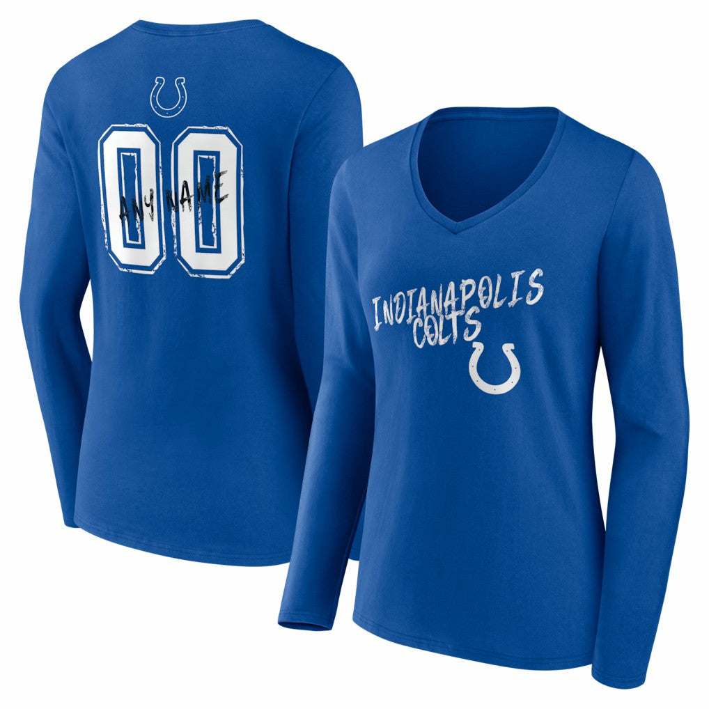 Indianapolis Colts Women's Hustle Personalized Name & Number Long Sleeve V-Neck T-Shirt - Royal T-shirts