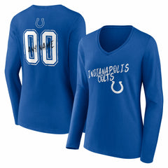 Indianapolis Colts Women's Hustle Personalized Name & Number Long Sleeve V-Neck T-Shirt - Royal T-shirts