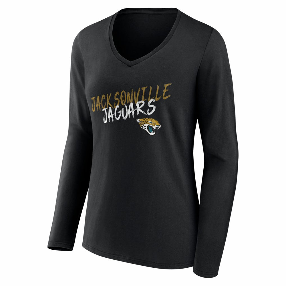Jacksonville Jaguars Women's Hustle Personalized Name & Number Long Sleeve V-Neck T-Shirt - Black T-shirts