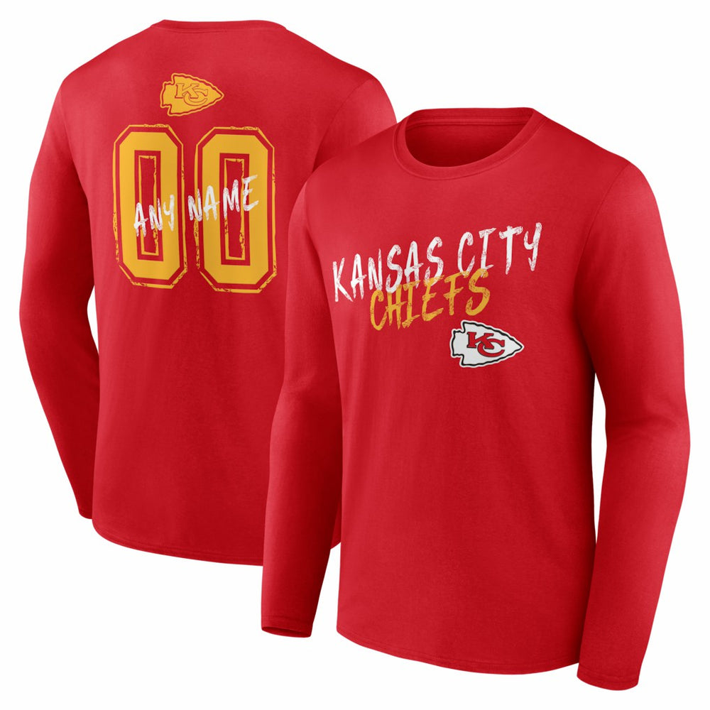 Kansas City Chiefs Hustle Personalized Name & Number Long Sleeve T-Shirt - Red T-shirts