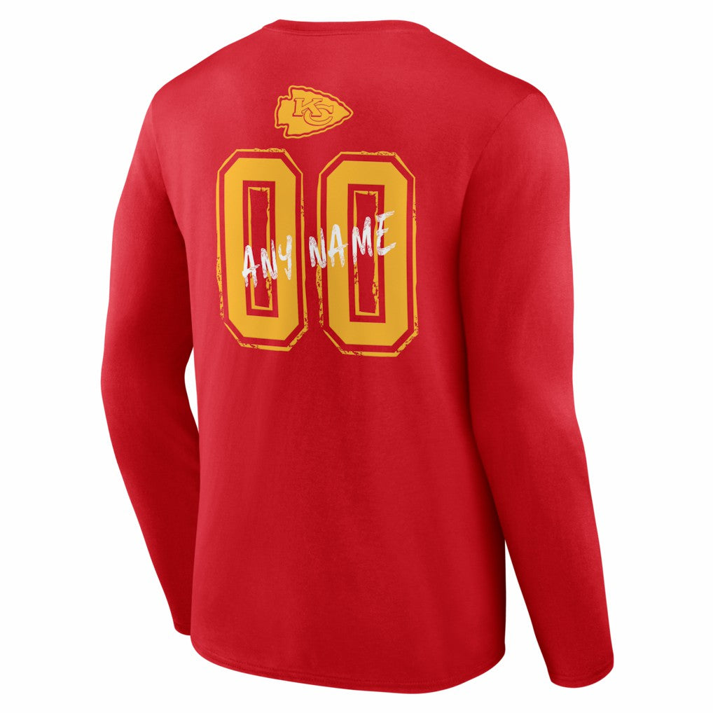 Kansas City Chiefs Hustle Personalized Name & Number Long Sleeve T-Shirt - Red T-shirts