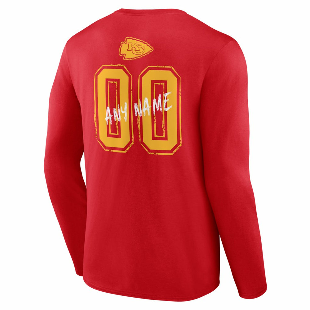 Kansas City Chiefs Hustle Personalized Name & Number Long Sleeve T-Shirt - Red T-shirts