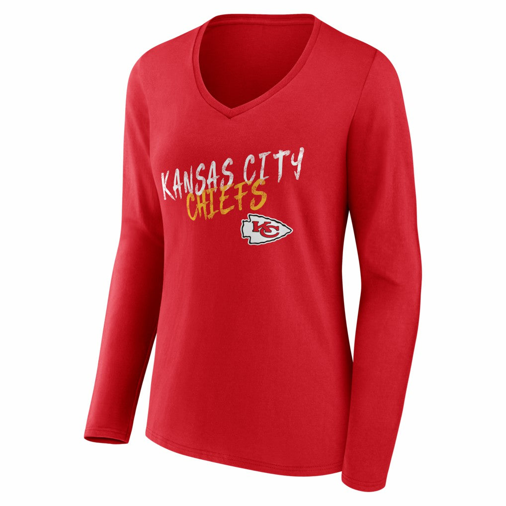 Kansas City Chiefs Women's Hustle Personalized Name & Number Long Sleeve V-Neck T-Shirt - Red T-shirts