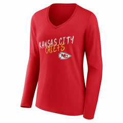 Kansas City Chiefs Women's Hustle Personalized Name & Number Long Sleeve V-Neck T-Shirt - Red T-shirts