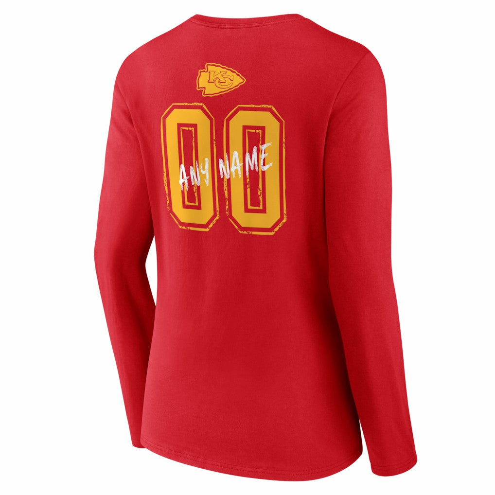 Kansas City Chiefs Women's Hustle Personalized Name & Number Long Sleeve V-Neck T-Shirt - Red T-shirts