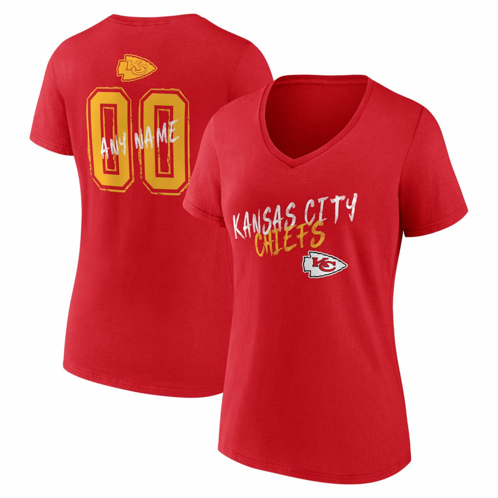 Kansas City Chiefs Women's Hustle Personalized Name & Number V-Neck T-Shirt - Red T-shirts