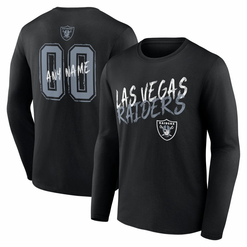 Las Vegas Raiders Hustle Personalized Name & Number Long Sleeve T-Shirt - Black T-shirts