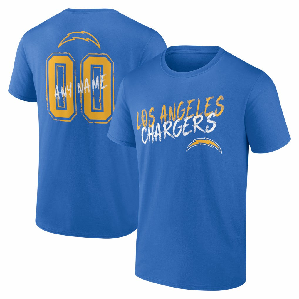 Los Angeles Chargers Hustle Personalized Name & Number T-Shirt - Powder Blue T-shirts