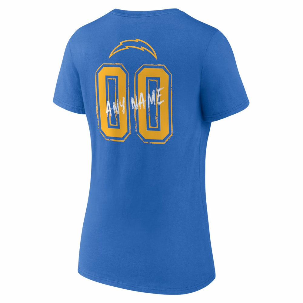 Los Angeles Chargers Women's Hustle Personalized Name & Number V-Neck T-Shirt - Powder Blue T-shirts