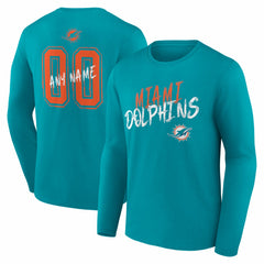 Miami Dolphins Hustle Personalized Name & Number Long Sleeve T-Shirt - Aqua T-shirts