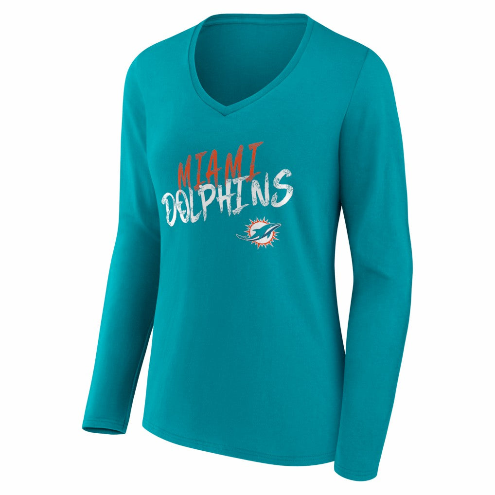 Miami Dolphins Women's Hustle Personalized Name & Number Long Sleeve V-Neck T-Shirt - Aqua T-shirts