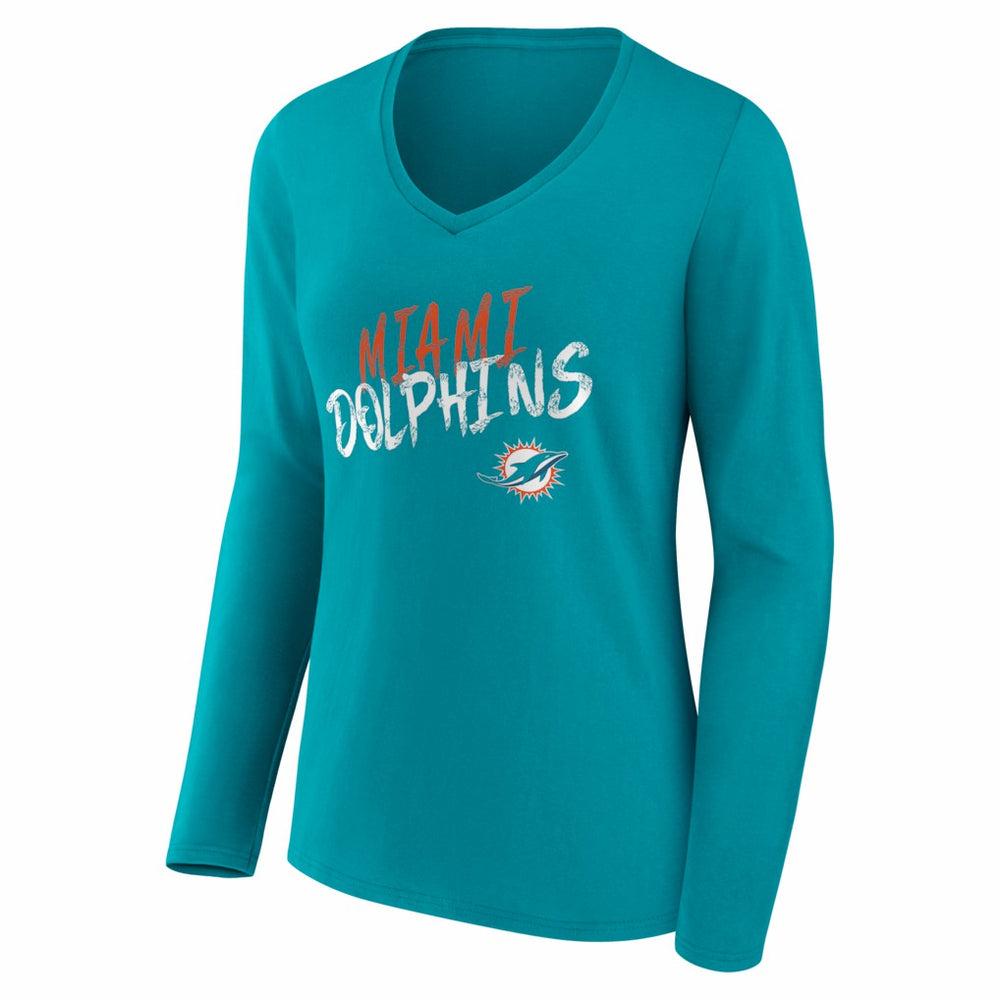 Miami Dolphins Women's Hustle Personalized Name & Number Long Sleeve V-Neck T-Shirt - Aqua T-shirts