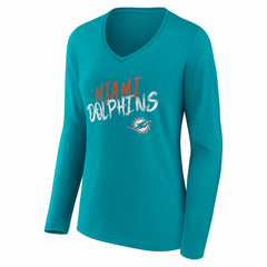 Miami Dolphins Women's Hustle Personalized Name & Number Long Sleeve V-Neck T-Shirt - Aqua T-shirts