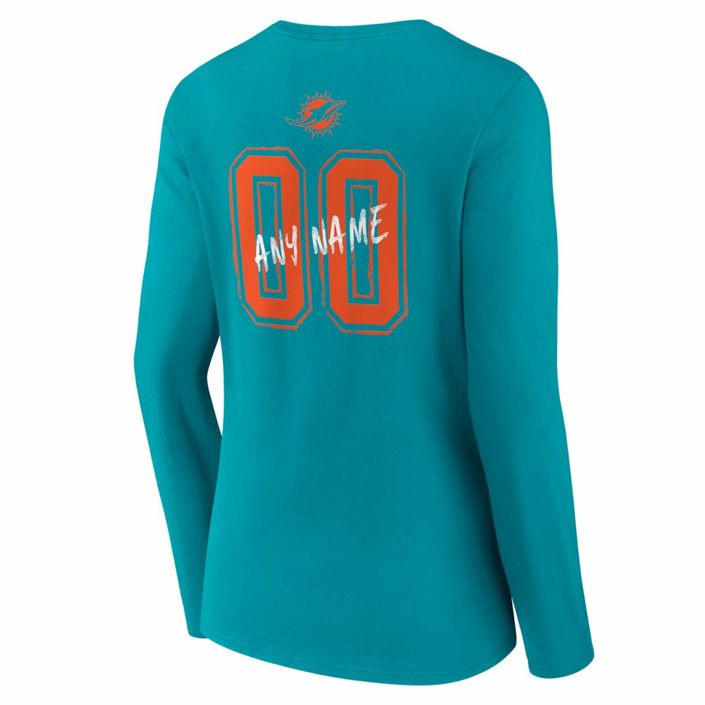 Miami Dolphins Women's Hustle Personalized Name & Number Long Sleeve V-Neck T-Shirt - Aqua T-shirts