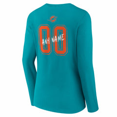 Miami Dolphins Women's Hustle Personalized Name & Number Long Sleeve V-Neck T-Shirt - Aqua T-shirts