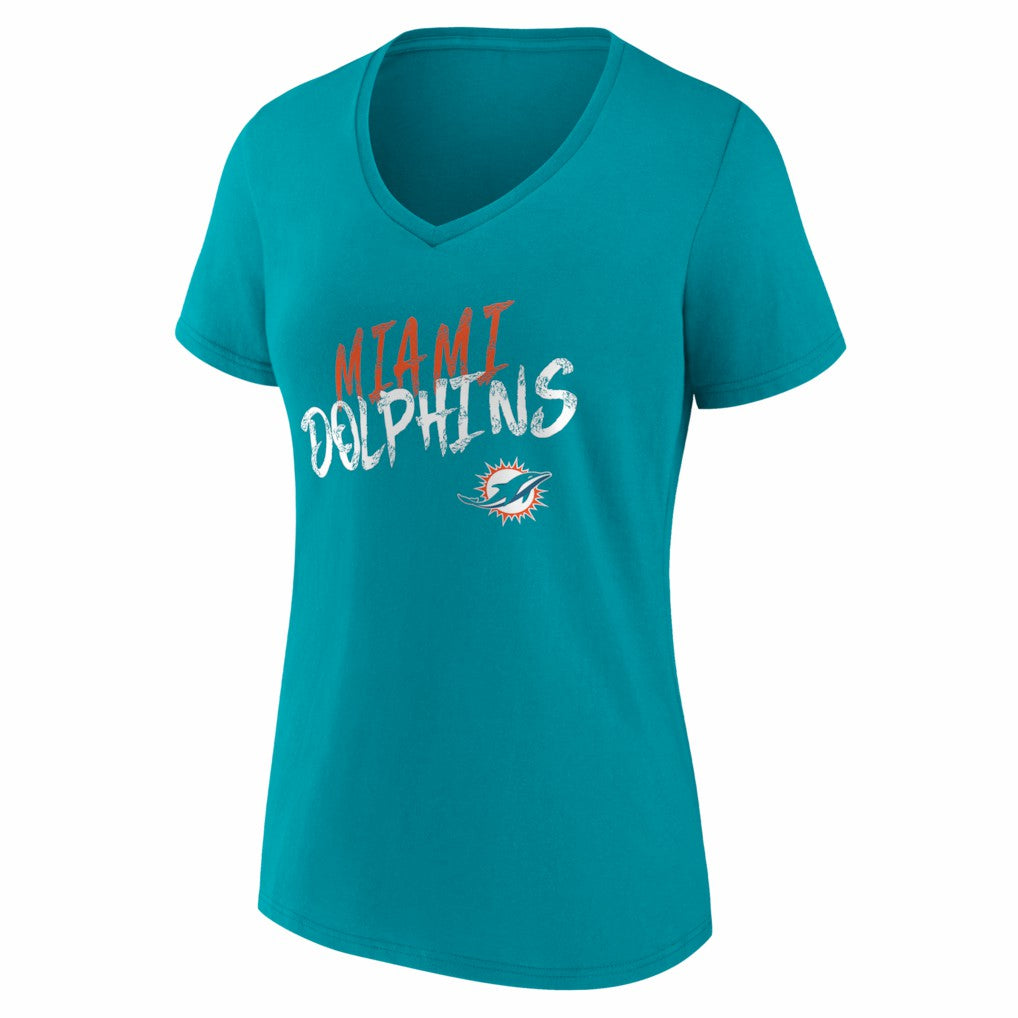 Miami Dolphins Women's Hustle Personalized Name & Number V-Neck T-Shirt - Aqua T-shirts