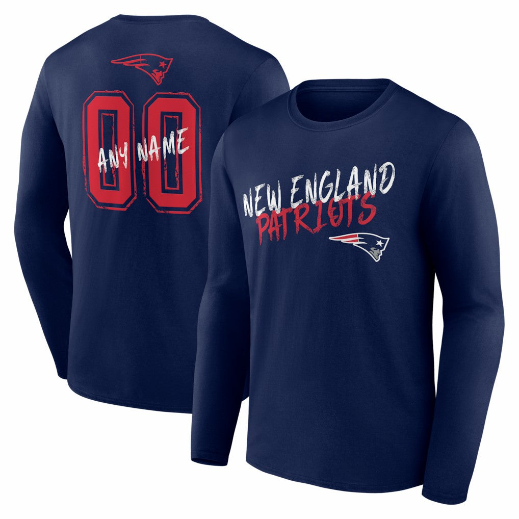 New England Patriots Hustle Personalized Name & Number Long Sleeve T-Shirt - Navy T-shirts