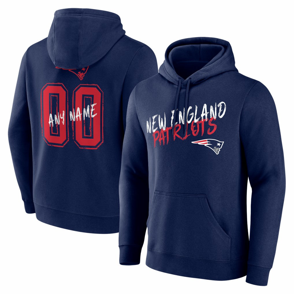 New England Patriots Hustle Personalized Name & Number Hoodie - Navy Hoodies