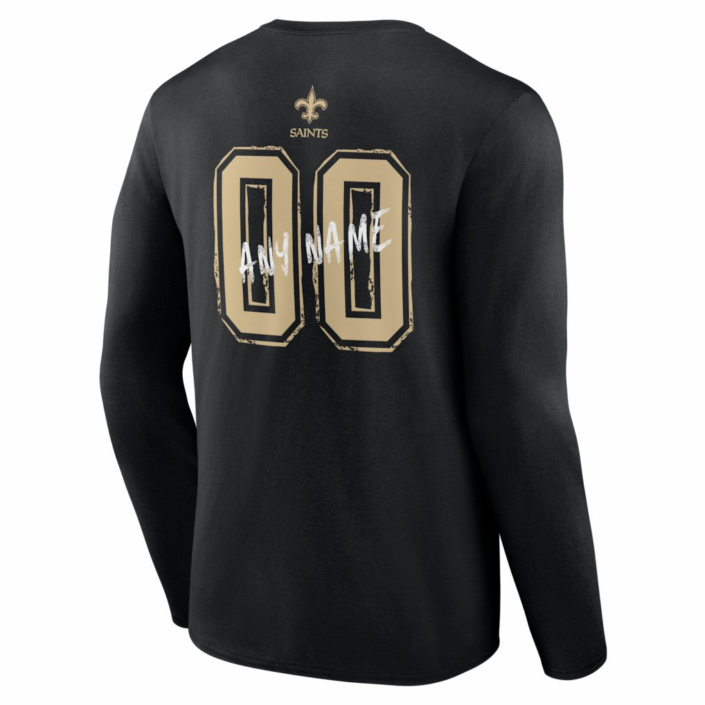 New Orleans Saints Hustle Personalized Name & Number Long Sleeve T-Shirt - Black T-shirts