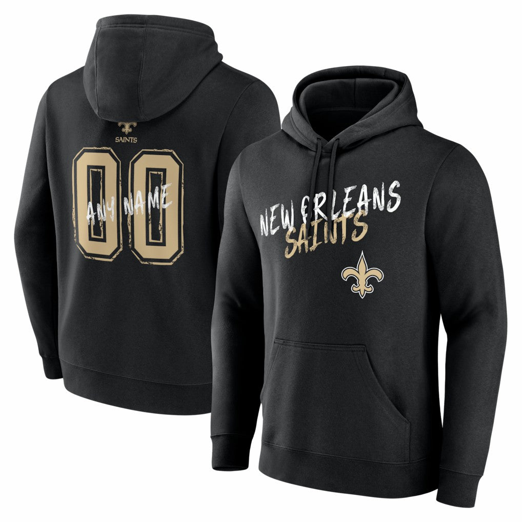 New Orleans Saints Hustle Personalized Name & Number Hoodie - Black Hoodies