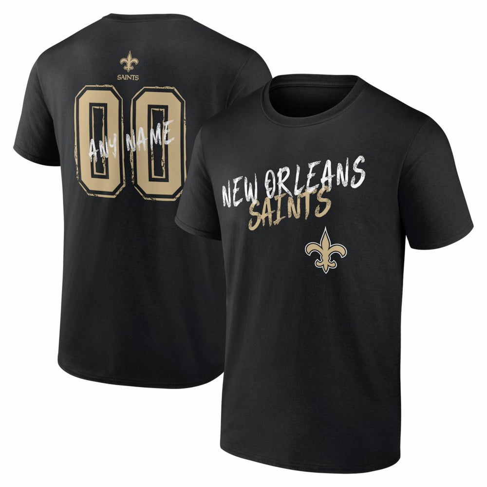 New Orleans Saints Hustle Personalized Name & Number T-Shirt - Black T-shirts