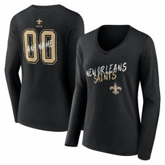 New Orleans Saints Women's Hustle Personalized Name & Number Long Sleeve V-Neck T-Shirt - Black T-shirts