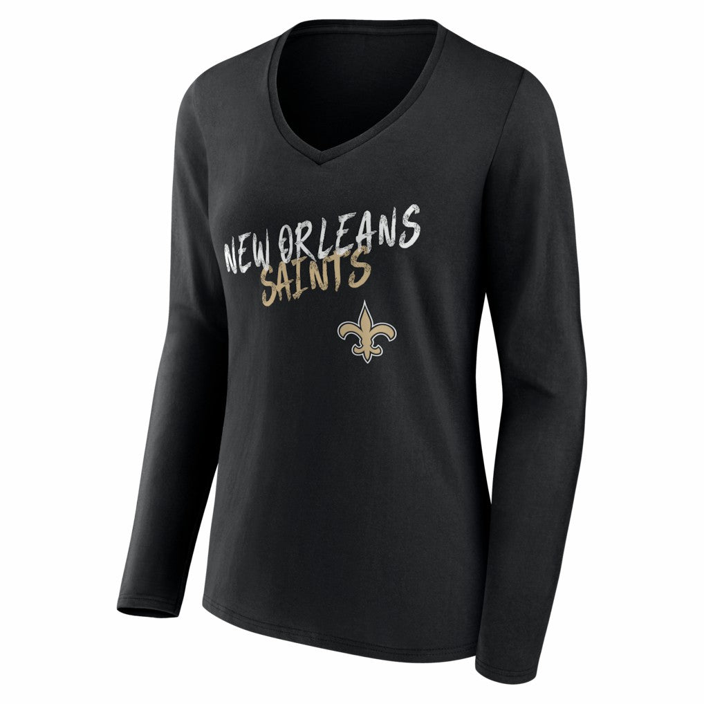 New Orleans Saints Women's Hustle Personalized Name & Number Long Sleeve V-Neck T-Shirt - Black T-shirts