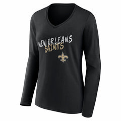 New Orleans Saints Women's Hustle Personalized Name & Number Long Sleeve V-Neck T-Shirt - Black T-shirts