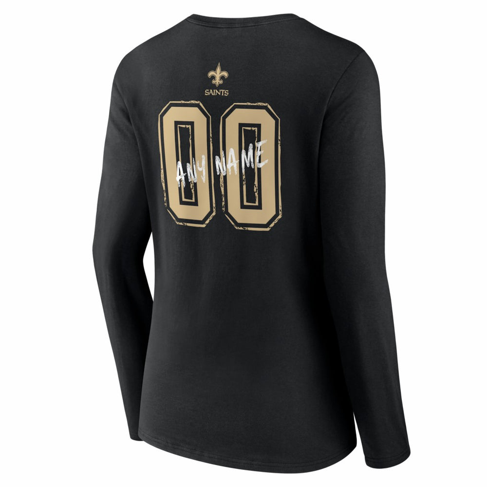 New Orleans Saints Women's Hustle Personalized Name & Number Long Sleeve V-Neck T-Shirt - Black T-shirts