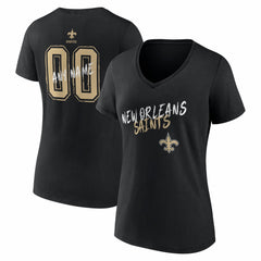 New Orleans Saints Women's Hustle Personalized Name & Number V-Neck T-Shirt - Black T-shirts