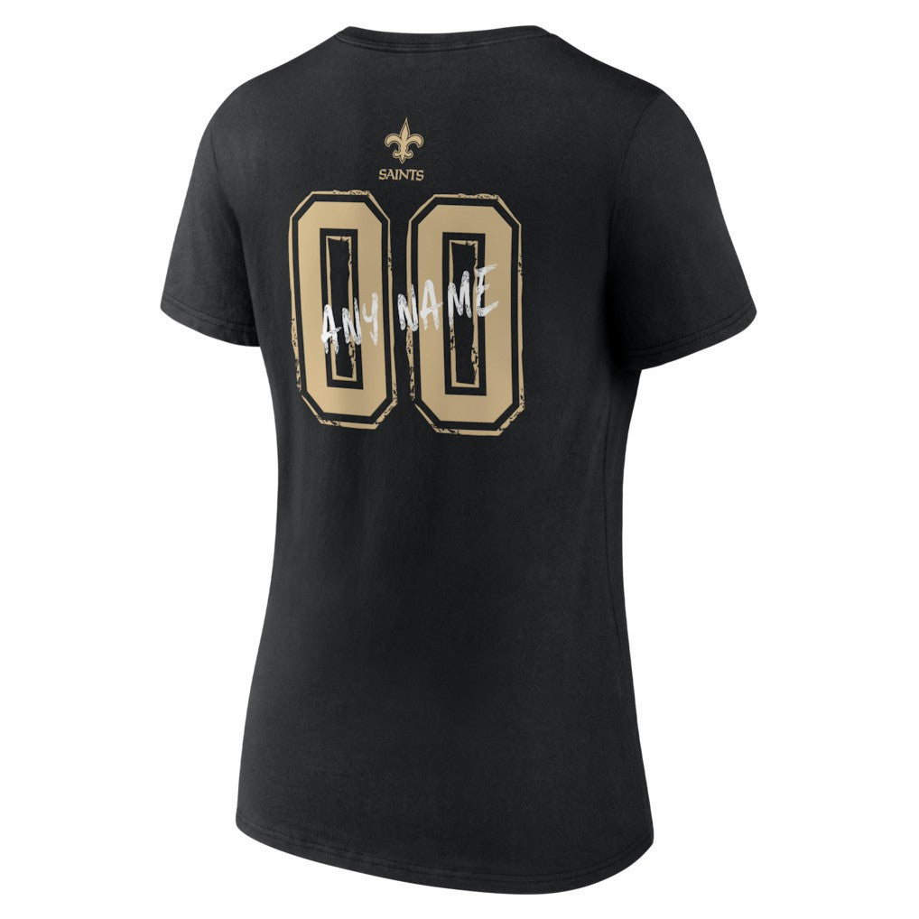 New Orleans Saints Women's Hustle Personalized Name & Number V-Neck T-Shirt - Black T-shirts