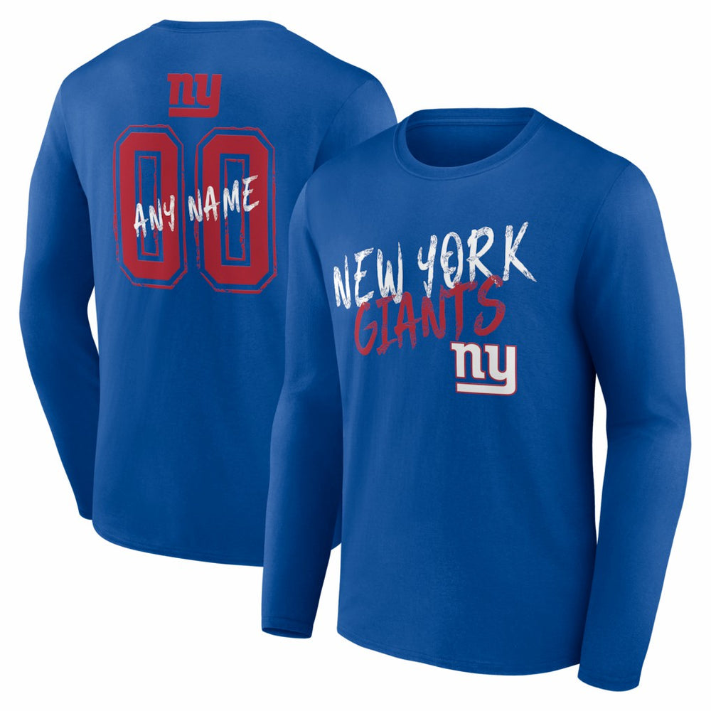New York Giants Hustle Personalized Name & Number Long Sleeve T-Shirt - Royal T-shirts
