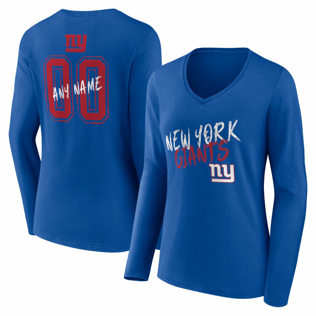 New York Giants Women's Hustle Personalized Name & Number Long Sleeve V-Neck T-Shirt - Royal T-shirts
