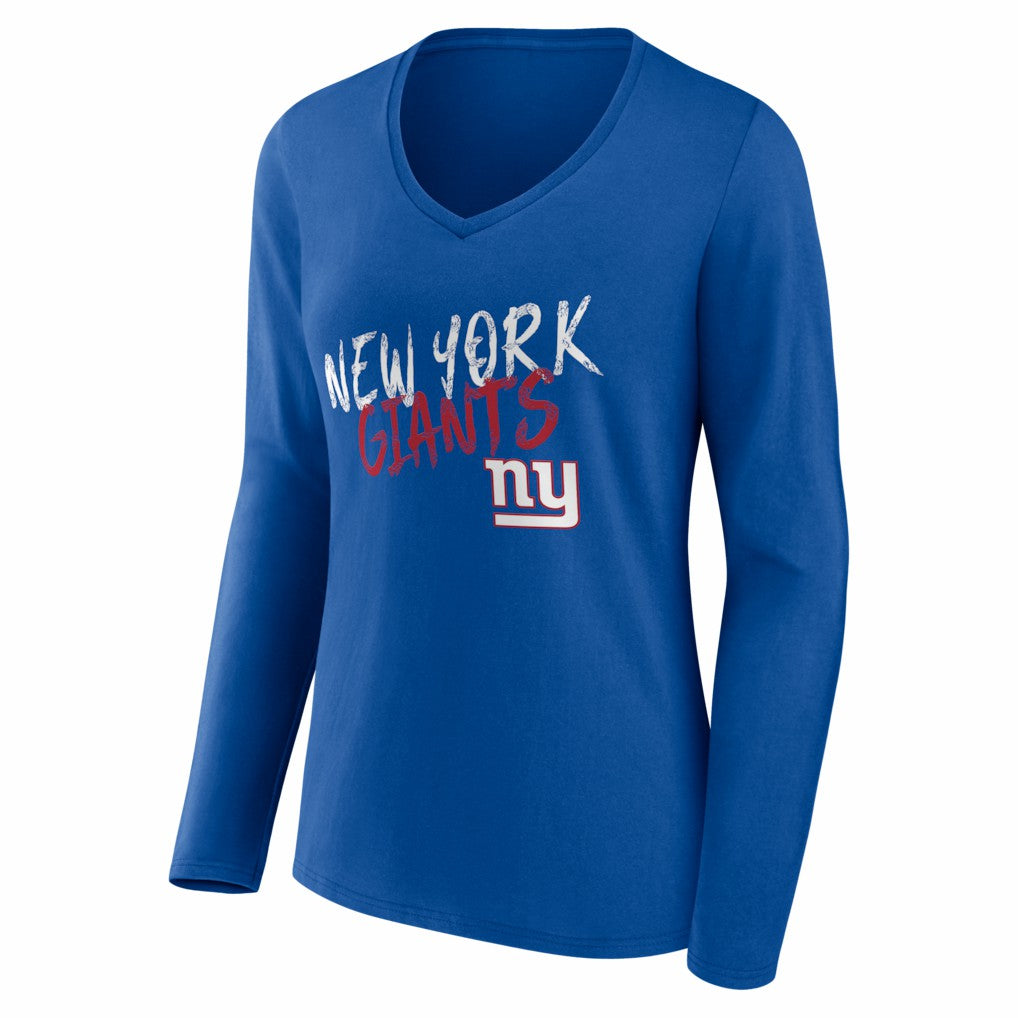 New York Giants Women's Hustle Personalized Name & Number Long Sleeve V-Neck T-Shirt - Royal T-shirts