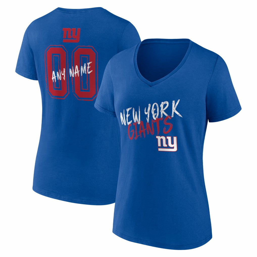 New York Giants Women's Hustle Personalized Name & Number V-Neck T-Shirt - Royal T-shirts