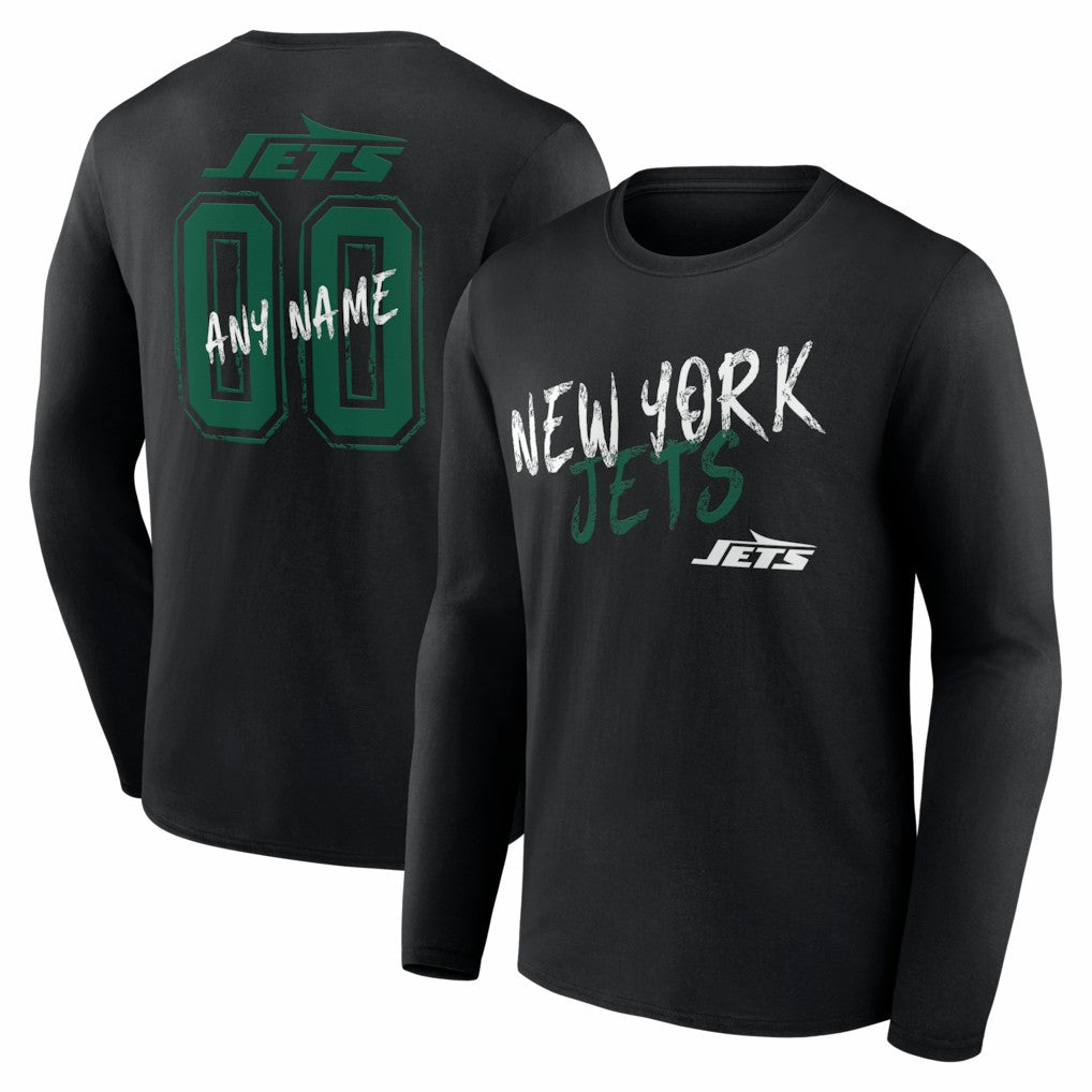 New York Jets Hustle Personalized Name & Number Long Sleeve T-Shirt - Black T-shirts