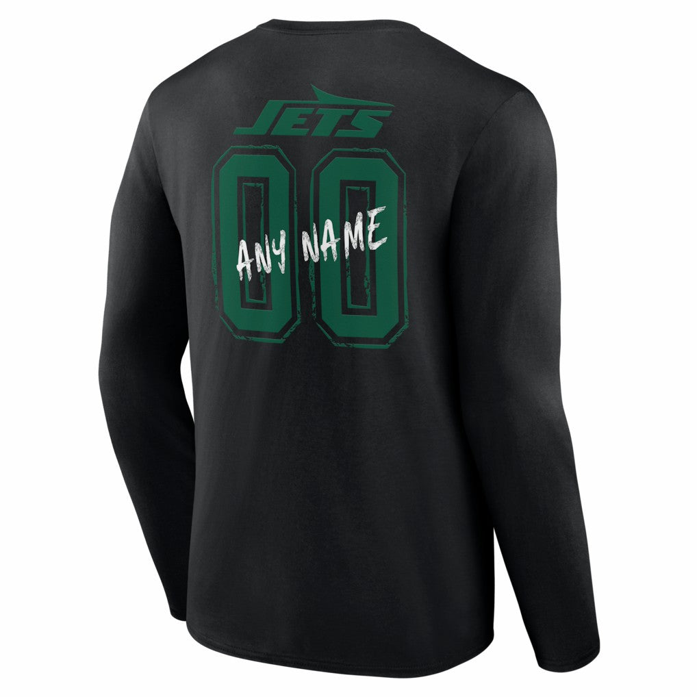 New York Jets Hustle Personalized Name & Number Long Sleeve T-Shirt - Black T-shirts