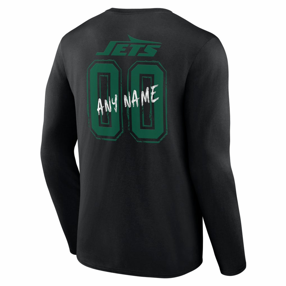 New York Jets Hustle Personalized Name & Number Long Sleeve T-Shirt - Black T-shirts
