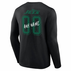 New York Jets Hustle Personalized Name & Number Long Sleeve T-Shirt - Black T-shirts