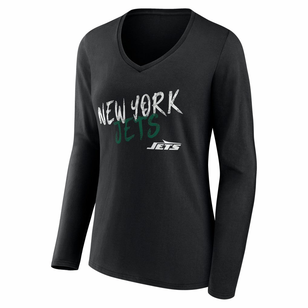 New York Jets Women's Hustle Personalized Name & Number Long Sleeve V-Neck T-Shirt - Black T-shirts