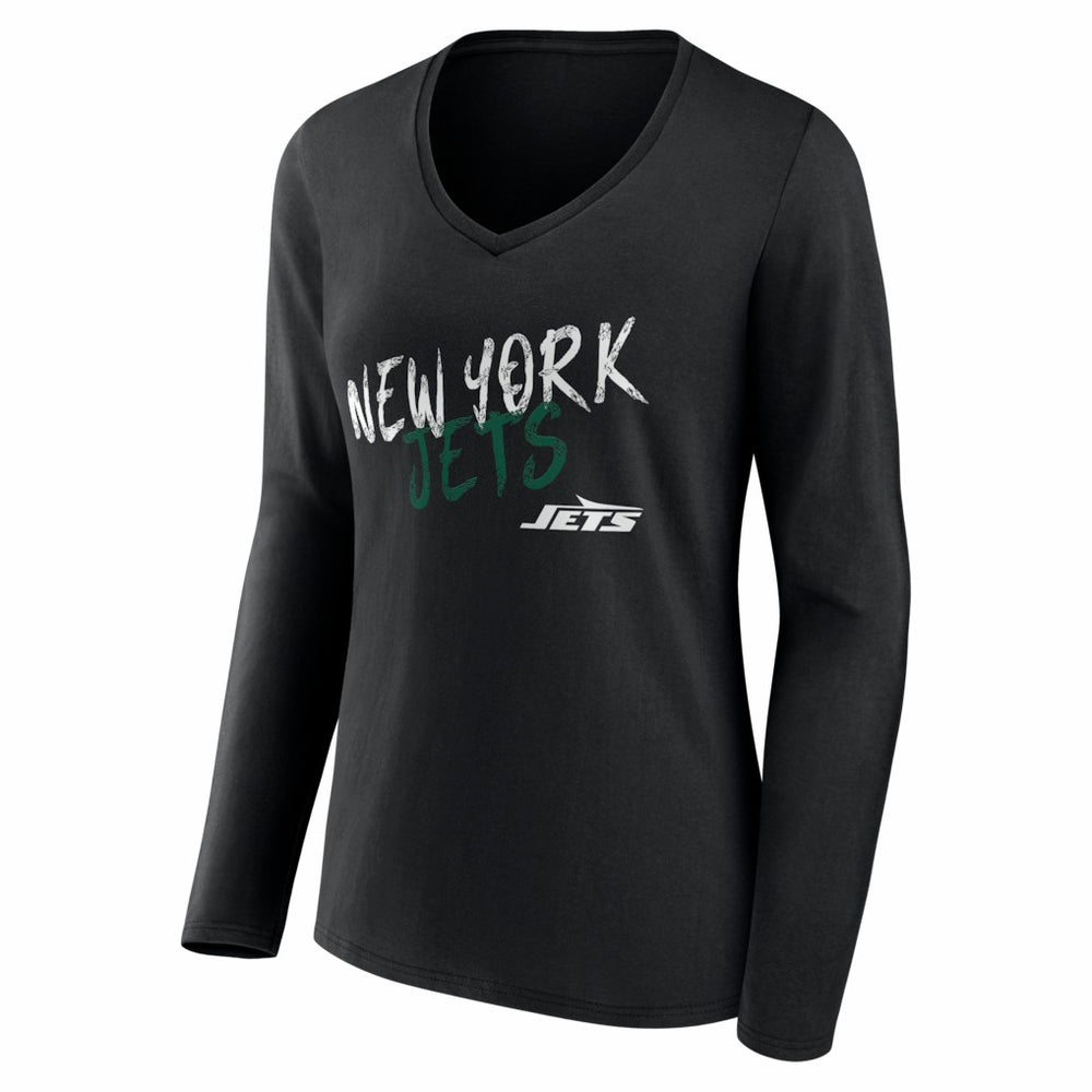 New York Jets Women's Hustle Personalized Name & Number Long Sleeve V-Neck T-Shirt - Black T-shirts