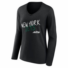 New York Jets Women's Hustle Personalized Name & Number Long Sleeve V-Neck T-Shirt - Black T-shirts